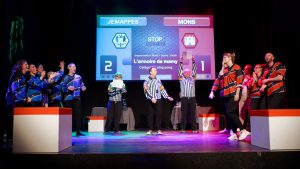 Joueurs de la Ligue Boraine d'Improvisation durant le spectacle match d'impro entre Jemappes et Mons