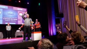 Joueurs de la Ligue Boraine d'Improvisation durant le spectacle match d'impro entre Jemappes et Mons