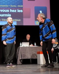 Joueurs de la Ligue Boraine d'Improvisation durant le spectacle match d'impro entre Jemappes et Mons