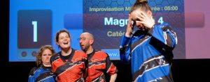 Joueurs de la Ligue Boraine d'Improvisation durant le spectacle match d'impro entre Jemappes et Mons