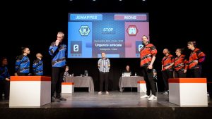 Joueurs de la Ligue Boraine d'Improvisation durant le spectacle match d'impro entre Jemappes et Mons