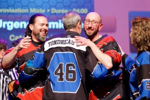 Joueurs de la Ligue Boraine d'Improvisation durant le spectacle match d'impro entre Jemappes et Mons