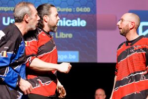 Joueurs de la Ligue Boraine d'Improvisation durant le spectacle match d'impro entre Jemappes et Mons