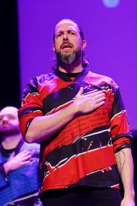 Joueurs de la Ligue Boraine d'Improvisation durant le spectacle match d'impro entre Jemappes et Mons