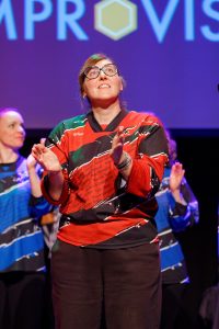 Joueurs de la Ligue Boraine d'Improvisation durant le spectacle match d'impro entre Jemappes et Mons