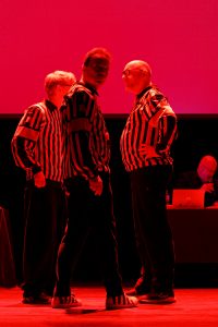 Joueurs de la Ligue Boraine d'Improvisation durant le spectacle match d'impro entre Jemappes et Mons