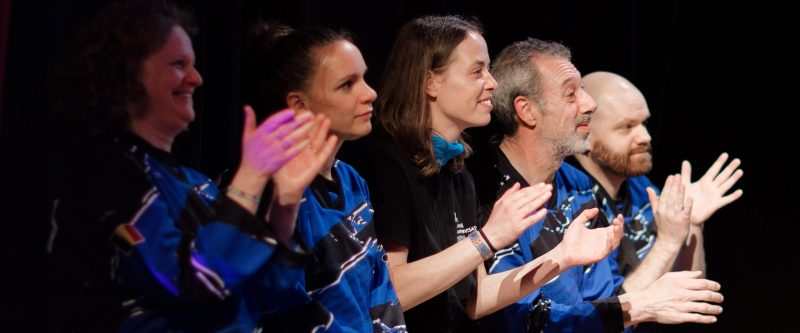 Joueurs de la Ligue Boraine d'Improvisation durant le spectacle match d'impro entre Jemappes et Mons