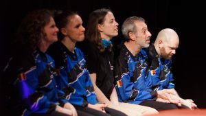 Joueurs de la Ligue Boraine d'Improvisation durant le spectacle match d'impro entre Jemappes et Mons