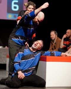 Joueurs de la Ligue Boraine d'Improvisation durant le spectacle match d'impro entre Jemappes et Mons