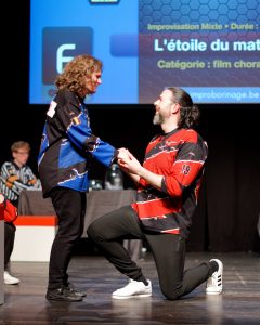 Joueurs de la Ligue Boraine d'Improvisation durant le spectacle match d'impro entre Jemappes et Mons