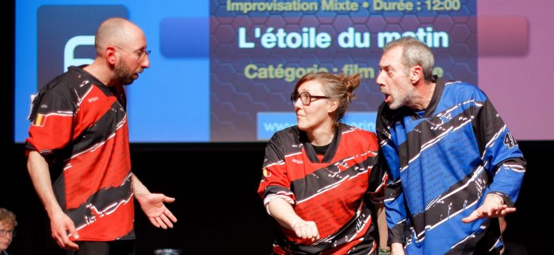 Joueurs de la Ligue Boraine d'Improvisation durant le spectacle match d'impro entre Jemappes et Mons