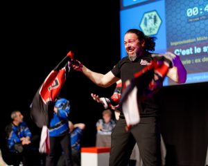 Joueurs de la Ligue Boraine d'Improvisation durant le spectacle match d'impro entre Jemappes et Mons