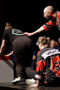 Joueurs de la Ligue Boraine d'Improvisation durant le spectacle match d'impro entre Jemappes et Mons