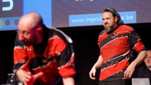 Joueurs de la Ligue Boraine d'Improvisation durant le spectacle match d'impro entre Jemappes et Mons
