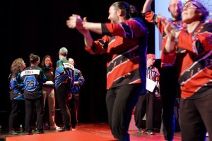 Joueurs de la Ligue Boraine d'Improvisation durant le spectacle match d'impro entre Jemappes et Mons