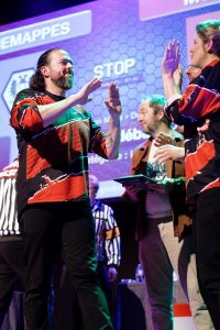 Joueurs de la Ligue Boraine d'Improvisation durant le spectacle match d'impro entre Jemappes et Mons