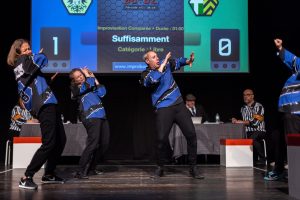 Jouteurs de la Ligue Boraine d'Improvisation durant le match d'impro des demi finales 2025 2026