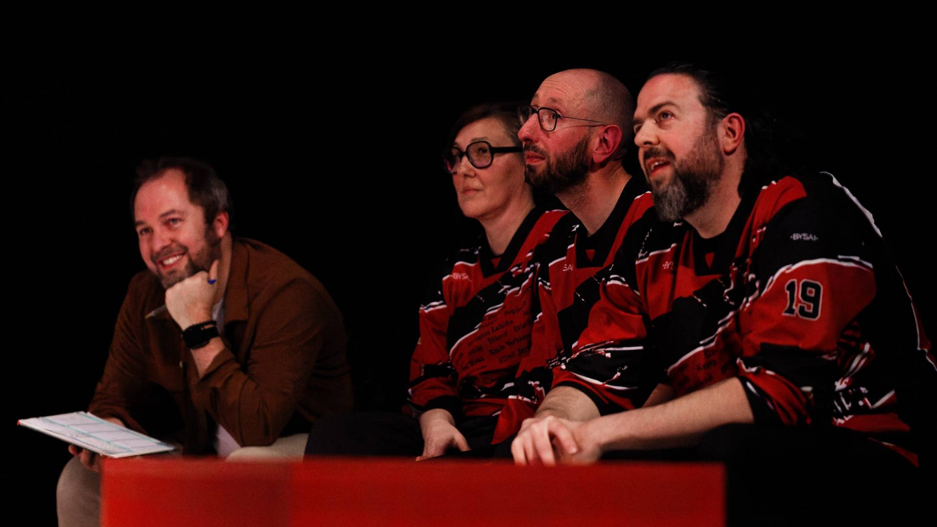 Joueurs de la Ligue Boraine d'Improvisation durant le spectacle match d'impro entre Jemappes et Mons