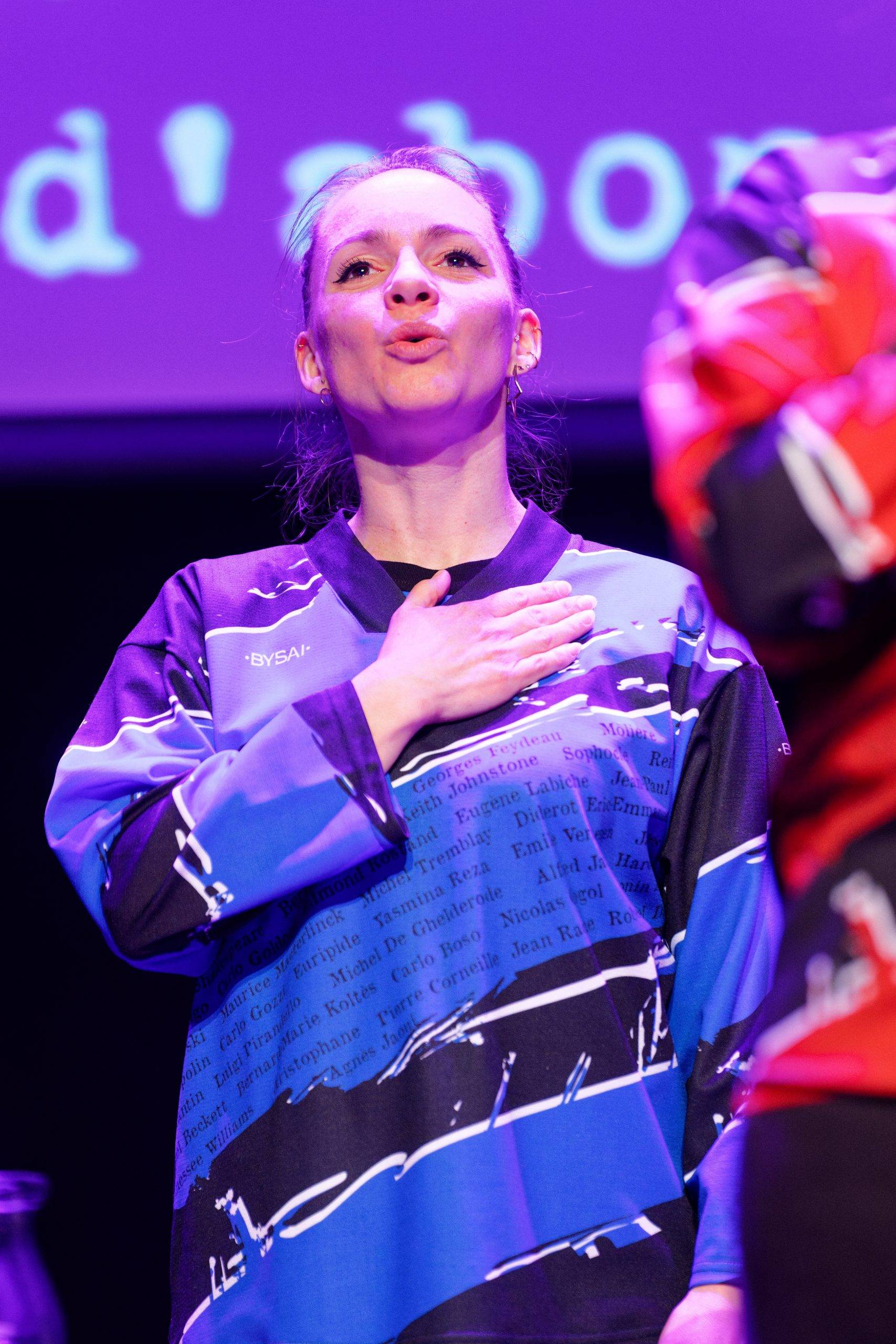 Joueurs de la Ligue Boraine d'Improvisation durant le spectacle match d'impro entre Jemappes et Mons