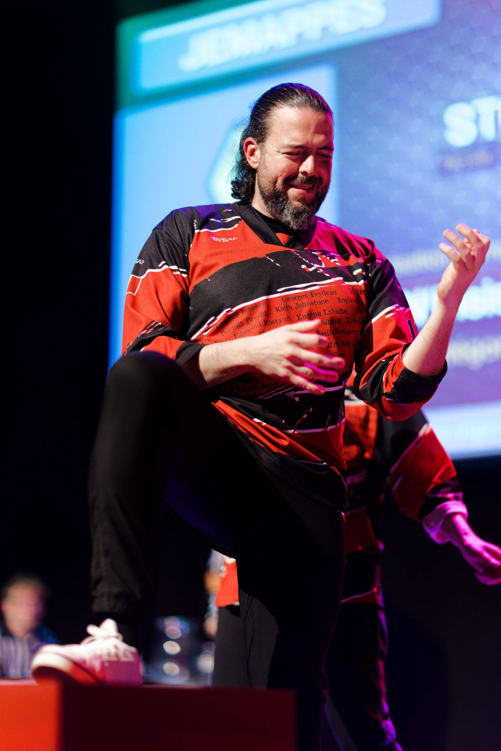 Joueurs de la Ligue Boraine d'Improvisation durant le spectacle match d'impro entre Jemappes et Mons