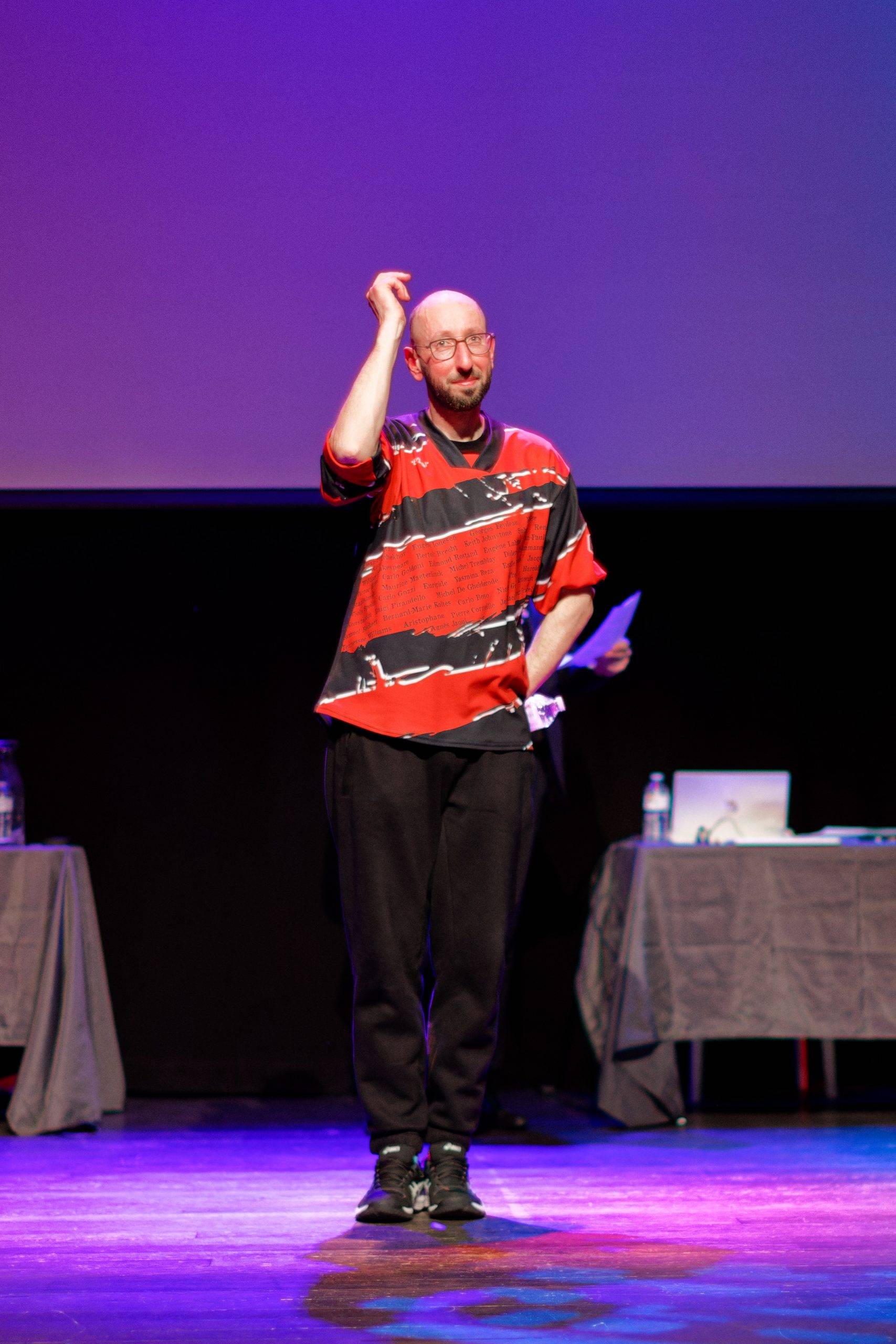 Joueurs de la Ligue Boraine d'Improvisation durant le spectacle match d'impro entre Jemappes et Mons