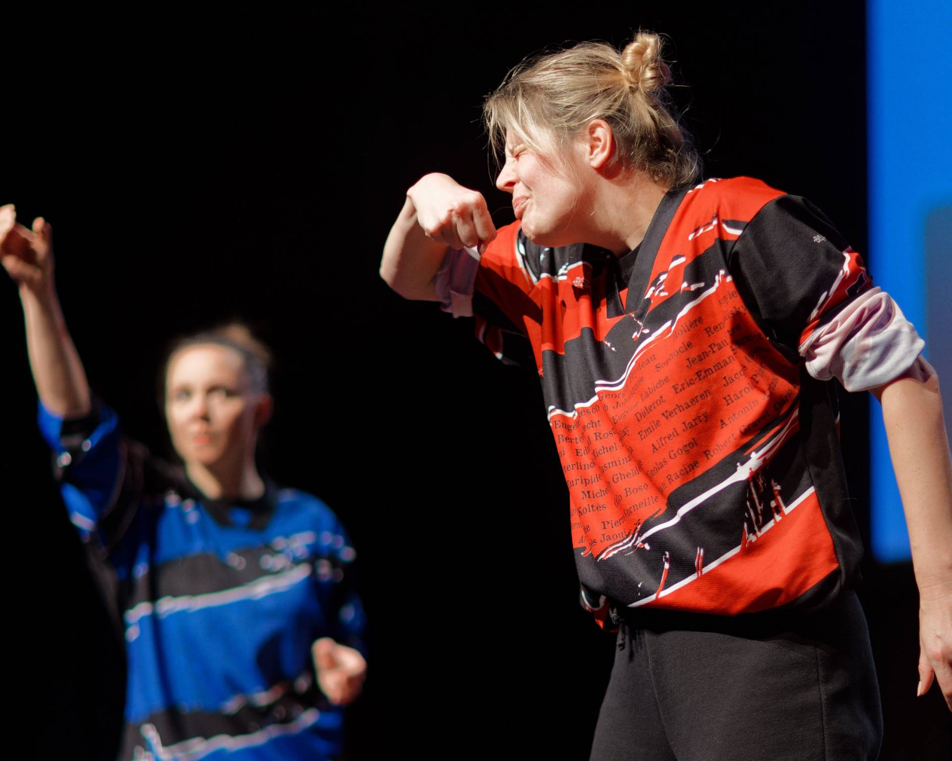 Joueurs de la Ligue Boraine d'Improvisation durant le spectacle match d'impro entre Jemappes et Mons