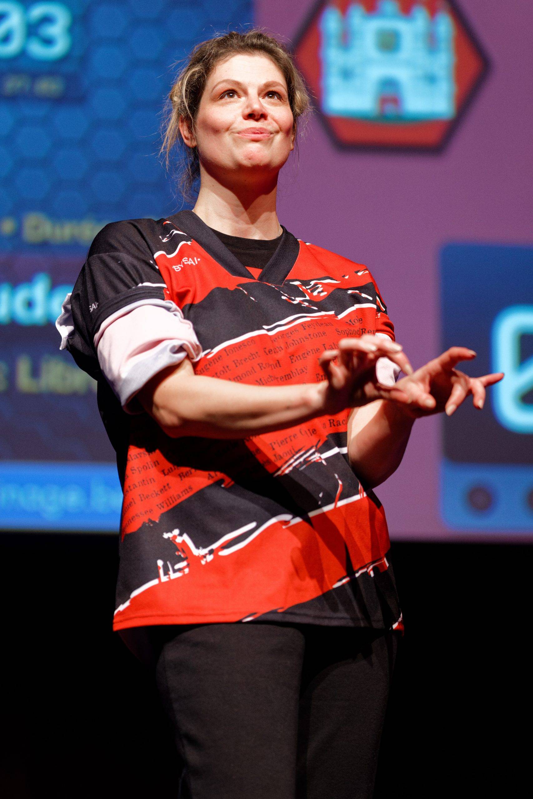 Joueurs de la Ligue Boraine d'Improvisation durant le spectacle match d'impro entre Jemappes et Mons