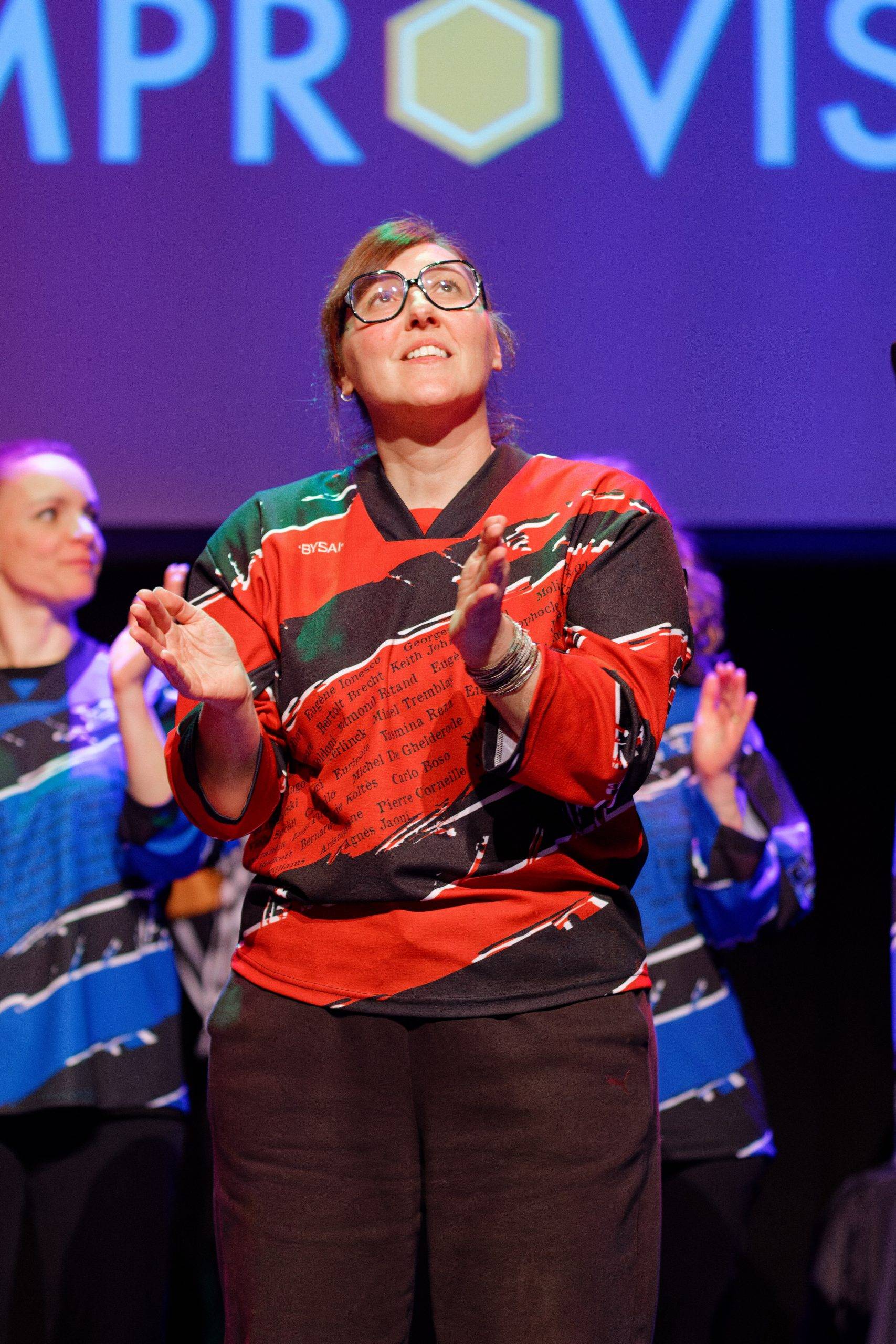 Joueurs de la Ligue Boraine d'Improvisation durant le spectacle match d'impro entre Jemappes et Mons