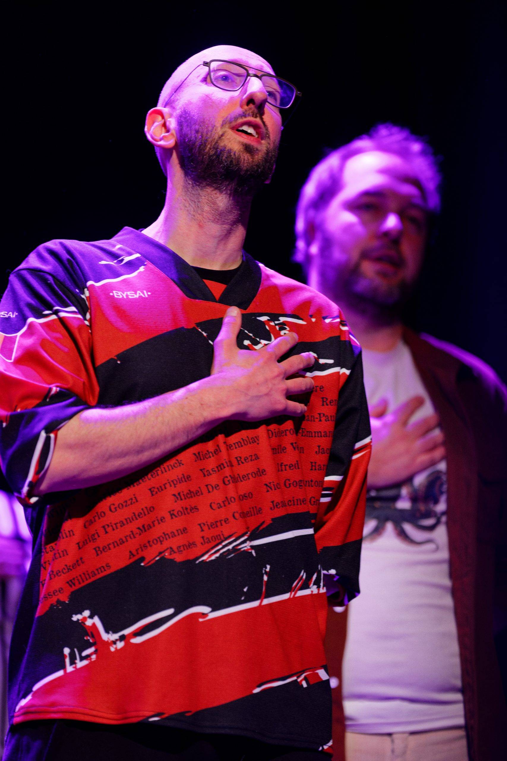 Joueurs de la Ligue Boraine d'Improvisation durant le spectacle match d'impro entre Jemappes et Mons