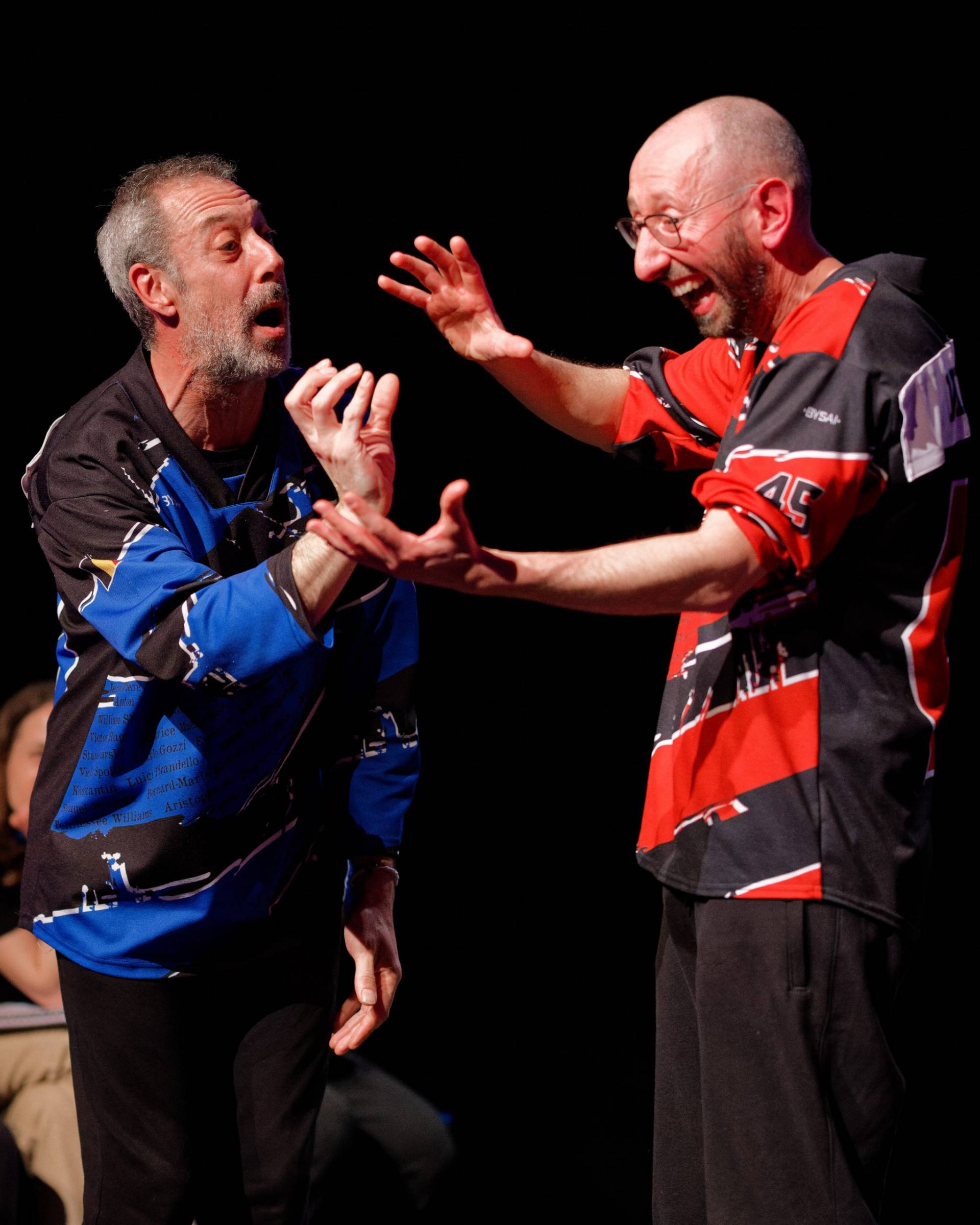 Joueurs de la Ligue Boraine d'Improvisation durant le spectacle match d'impro entre Jemappes et Mons