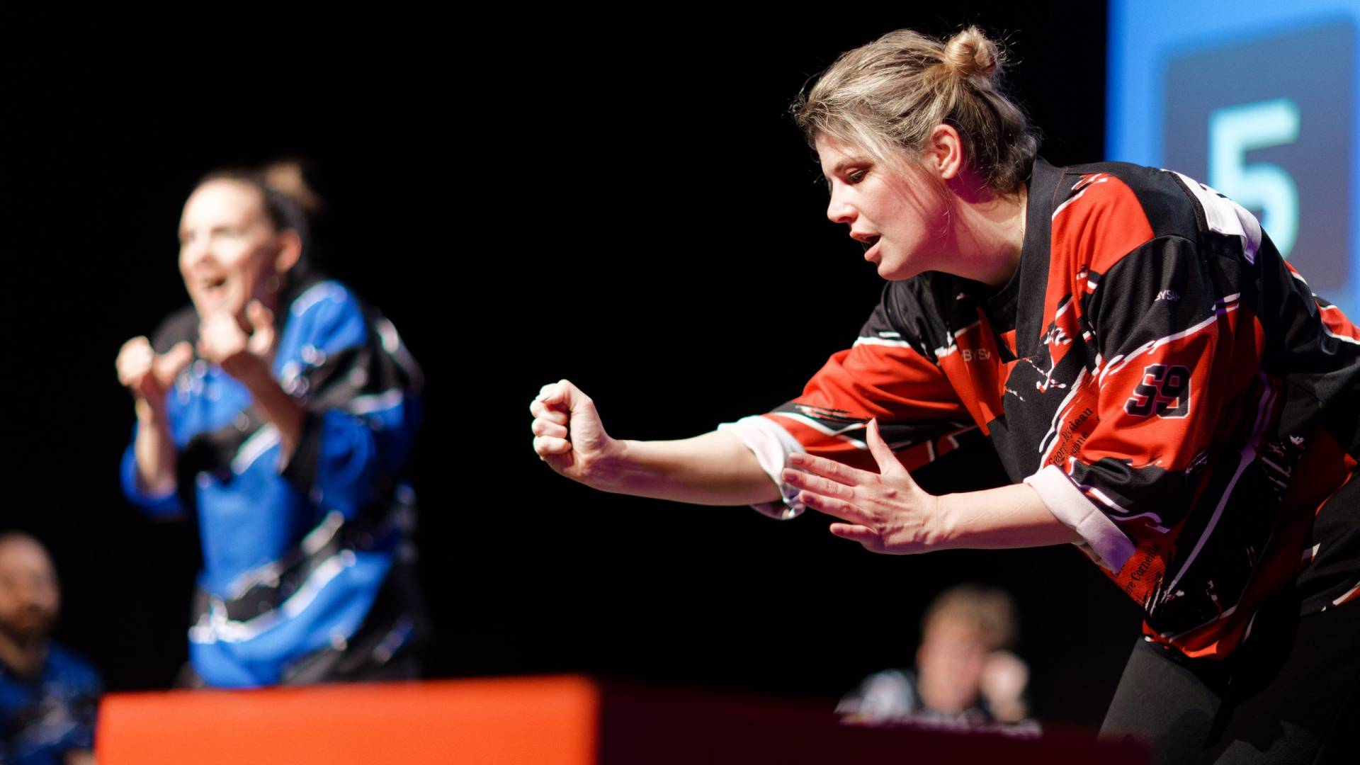 Joueurs de la Ligue Boraine d'Improvisation durant le spectacle match d'impro entre Jemappes et Mons