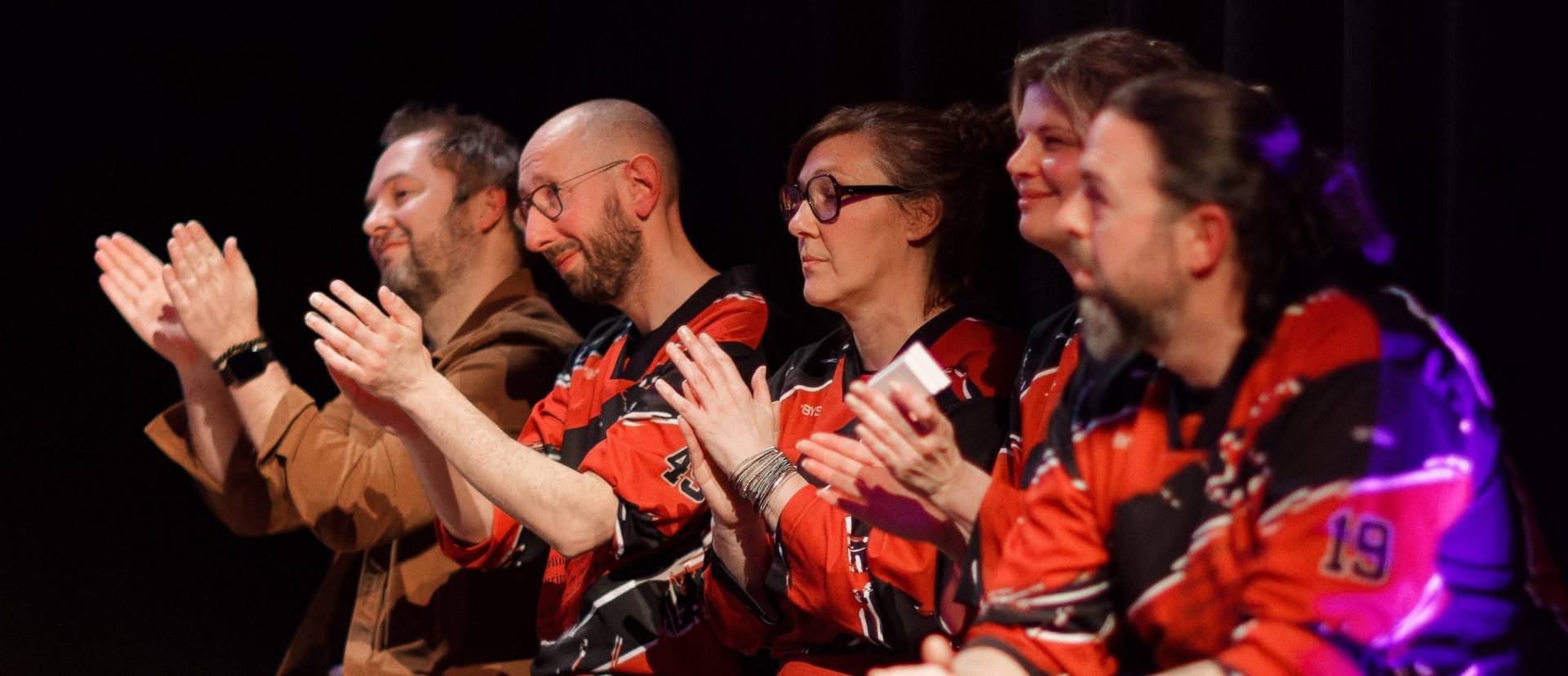 Joueurs de la Ligue Boraine d'Improvisation durant le spectacle match d'impro entre Jemappes et Mons